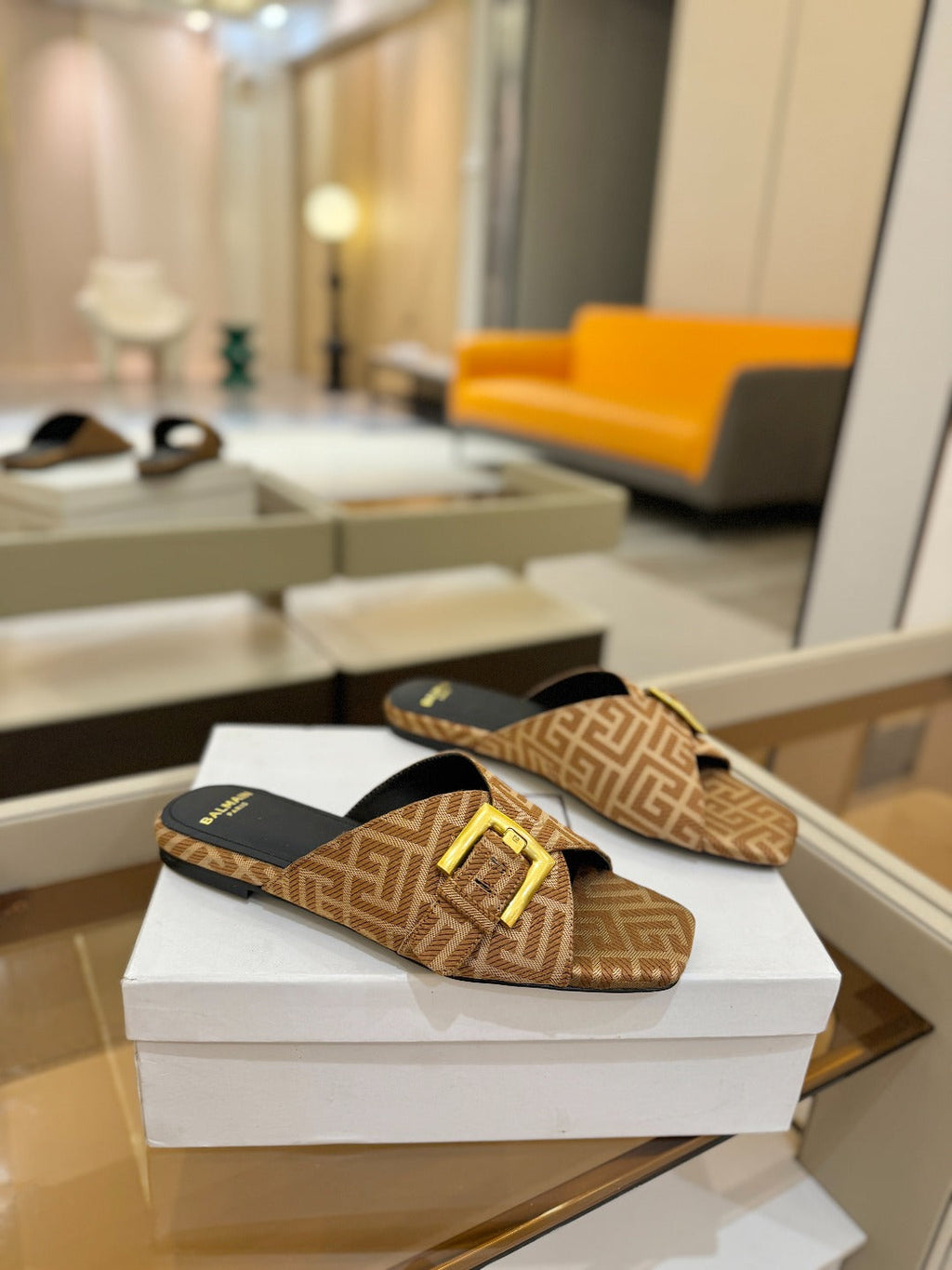 BALMAIN 26S SANDALS IN BROWN CANVAS