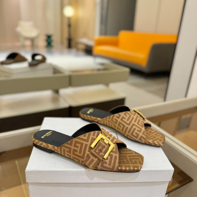 BALMAIN 26S SANDALS IN BROWN CANVAS