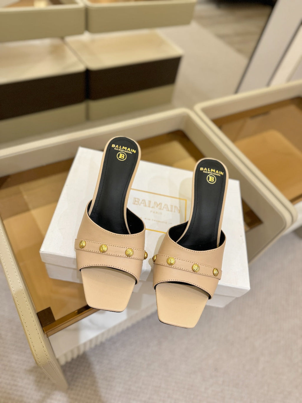 BALMAIN 26S HEELED SANDALS 70 MM IN BEIGE CALFSKIN
