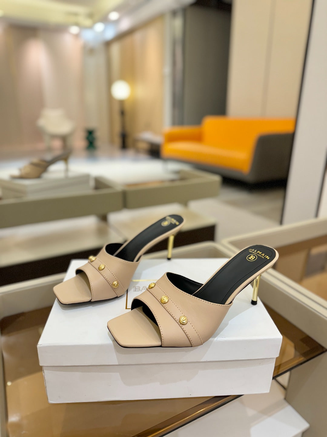 BALMAIN 26S HEELED SANDALS 70 MM IN BEIGE CALFSKIN
