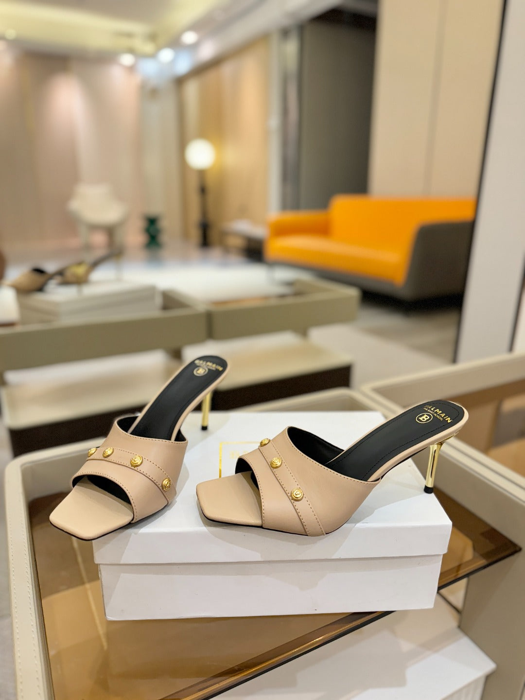 BALMAIN 26S HEELED SANDALS 70 MM IN BEIGE CALFSKIN