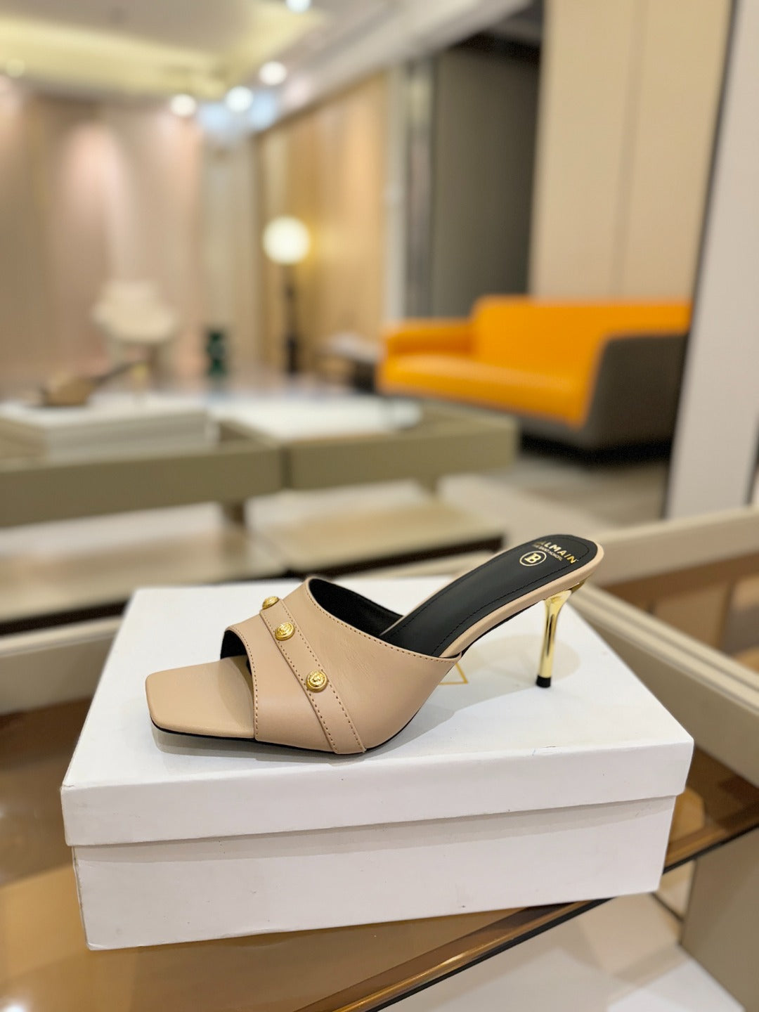 BALMAIN 26S HEELED SANDALS 70 MM IN BEIGE CALFSKIN