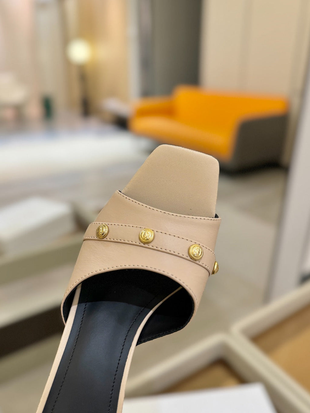BALMAIN 26S HEELED SANDALS 70 MM IN BEIGE CALFSKIN