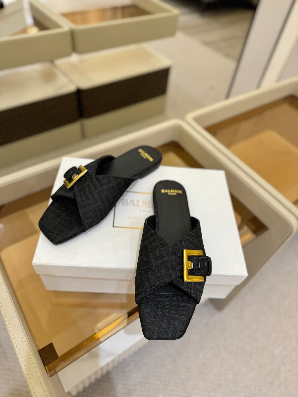 BALMAIN 26S SANDALS IN BLACK CANVAS