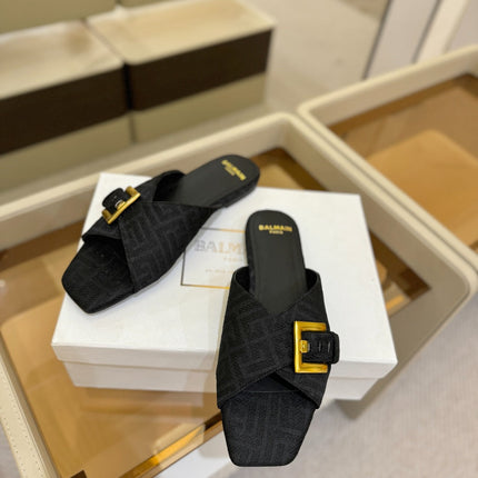 BALMAIN 26S SANDALS IN BLACK CANVAS