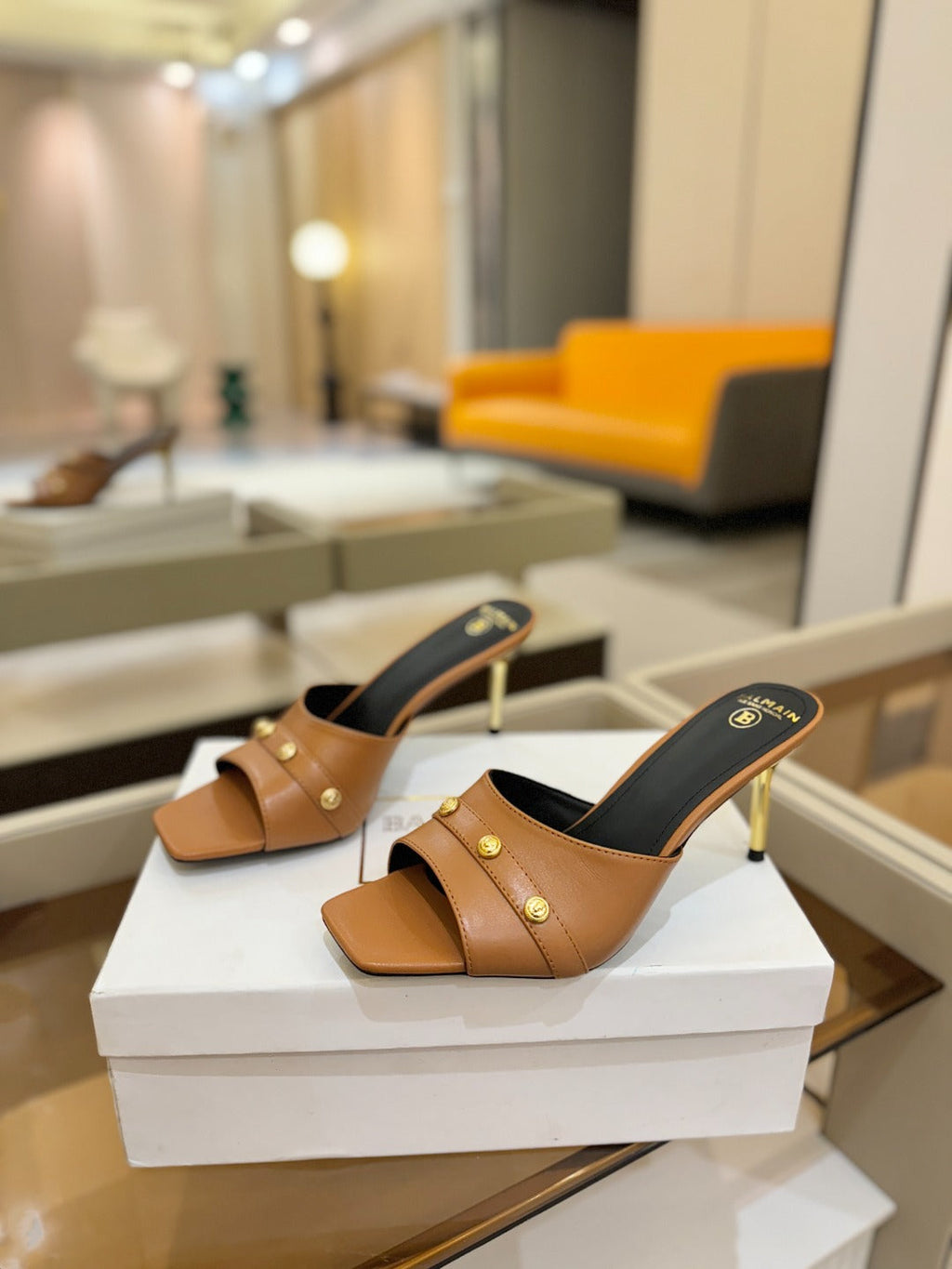 BALMAIN 26S HEELED SANDALS 70 MM IN BROWN CALFSKIN