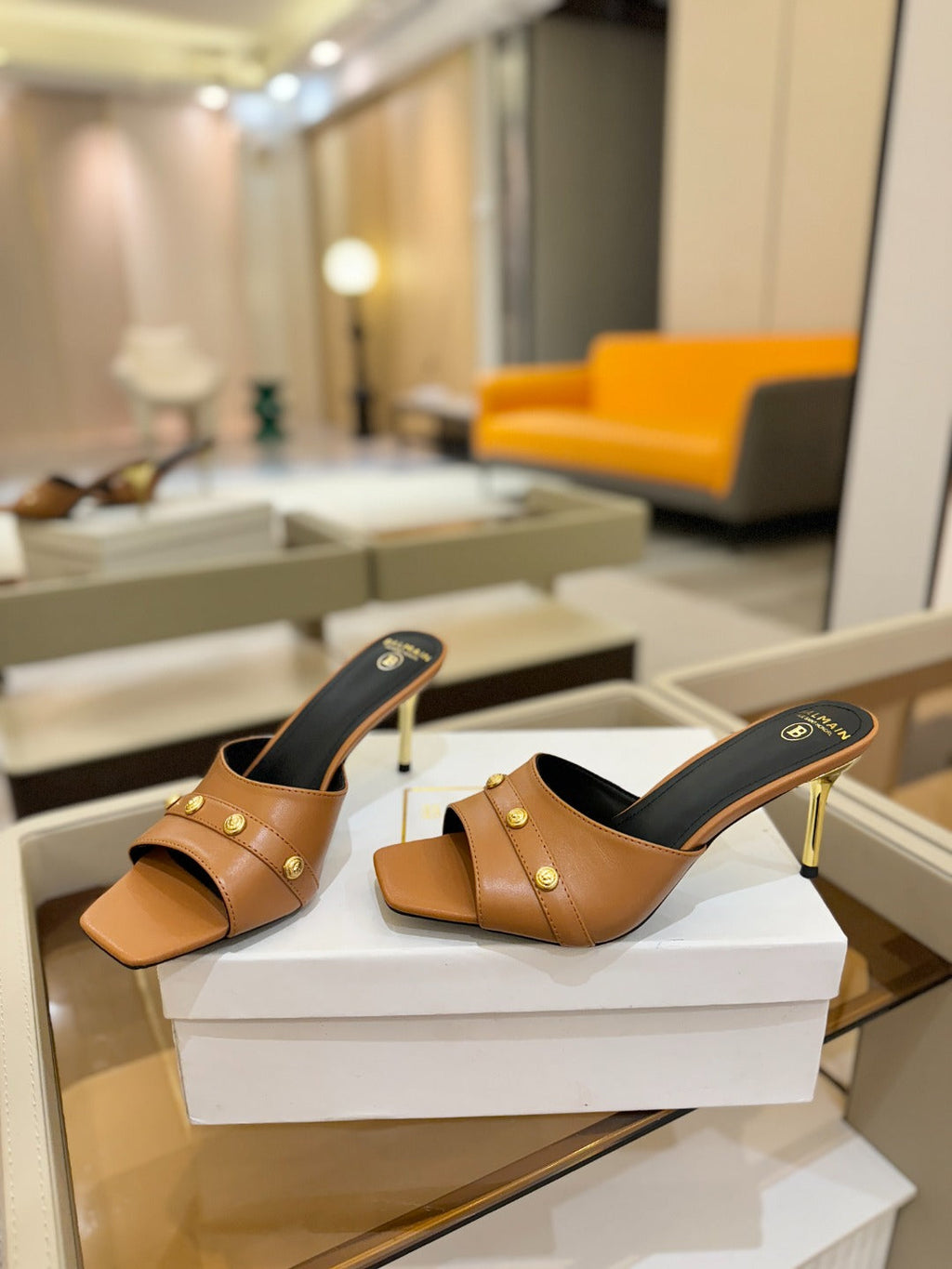 BALMAIN 26S HEELED SANDALS 70 MM IN BROWN CALFSKIN