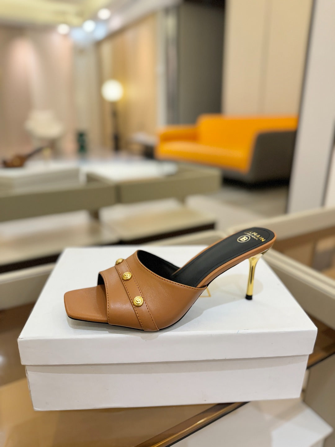 BALMAIN 26S HEELED SANDALS 70 MM IN BROWN CALFSKIN