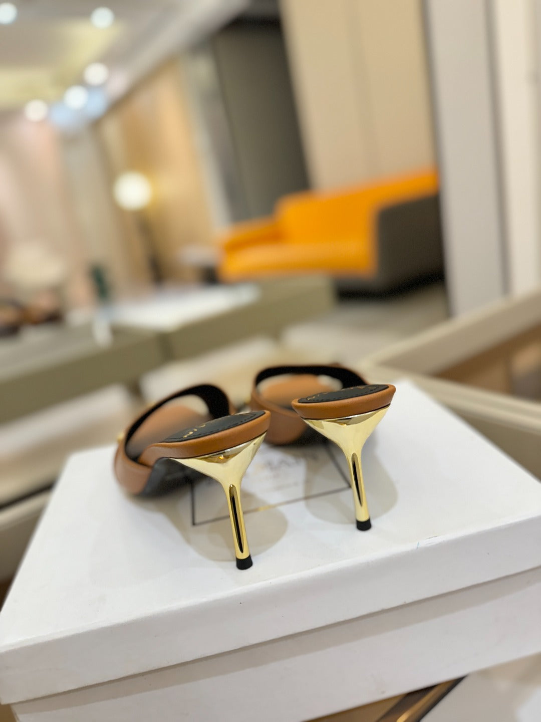 BALMAIN 26S HEELED SANDALS 70 MM IN BROWN CALFSKIN