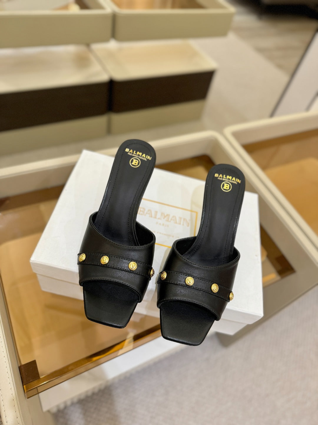 BALMAIN 26S HEELED SANDALS 70 MM IN BLACK CALFSKIN