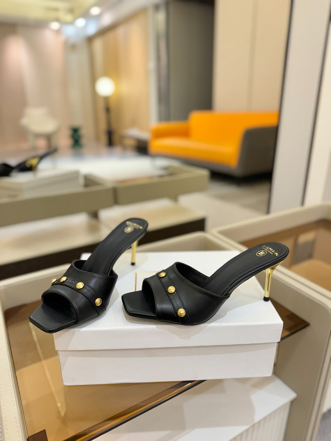 BALMAIN 26S HEELED SANDALS 70 MM IN BLACK CALFSKIN