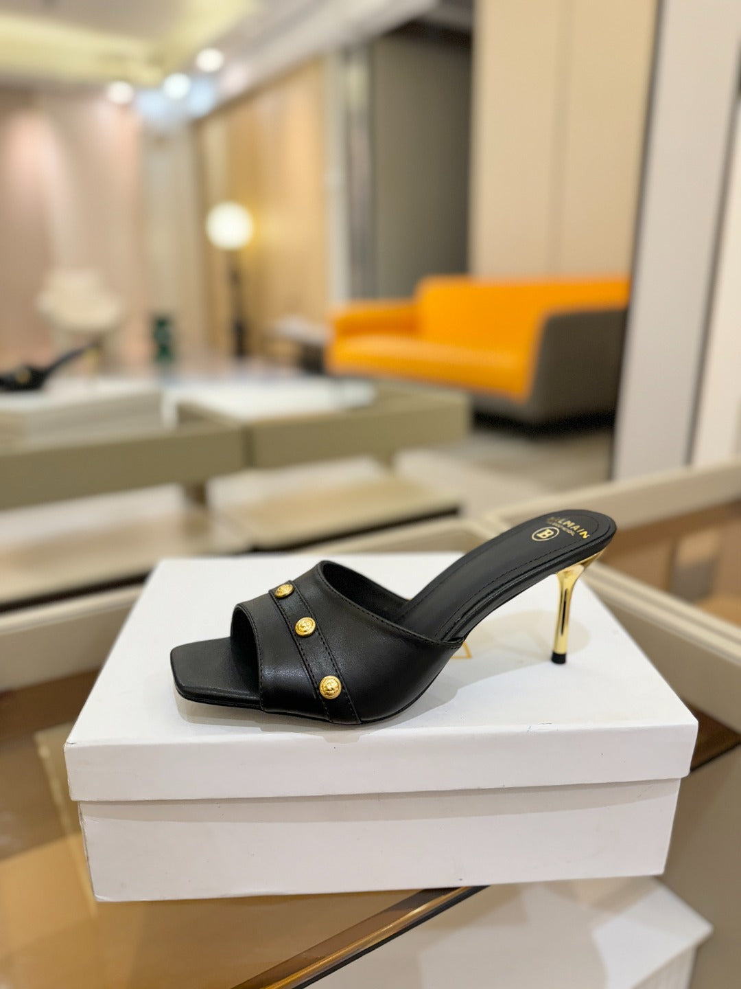BALMAIN 26S HEELED SANDALS 70 MM IN BLACK CALFSKIN