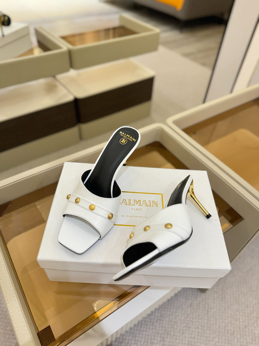 BALMAIN 26S HEELED SANDALS 70 MM IN WHITE CALFSKIN