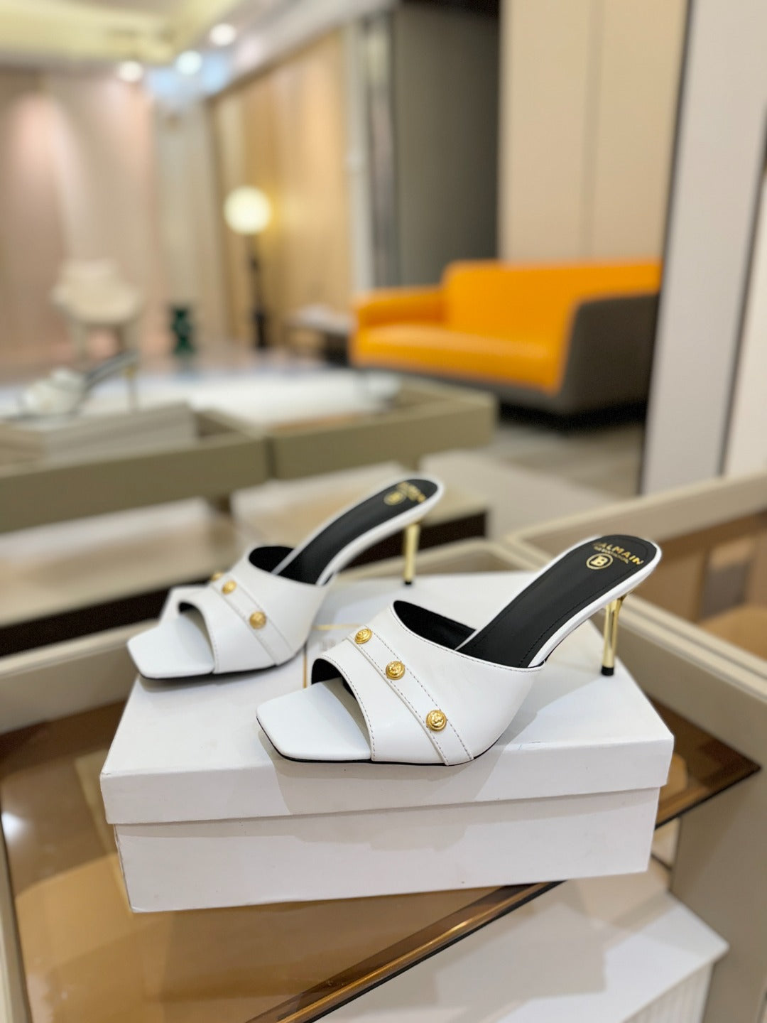 BALMAIN 26S HEELED SANDALS 70 MM IN WHITE CALFSKIN