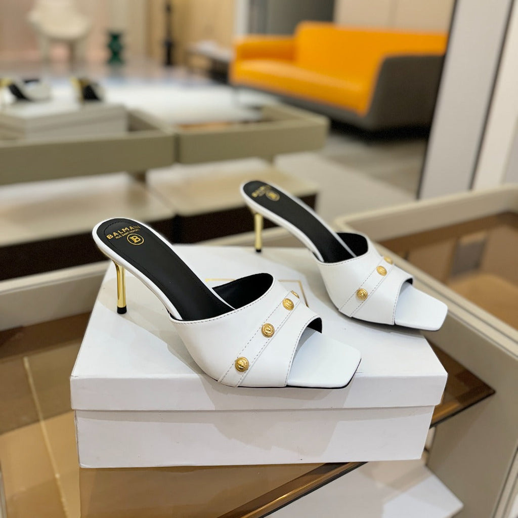 BALMAIN 26S HEELED SANDALS 70 MM IN WHITE CALFSKIN