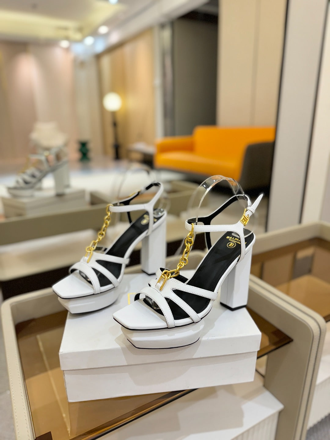 BALMAIN 26S HEELED SANDALS 105 MM IN WHITE LAMBSKIN