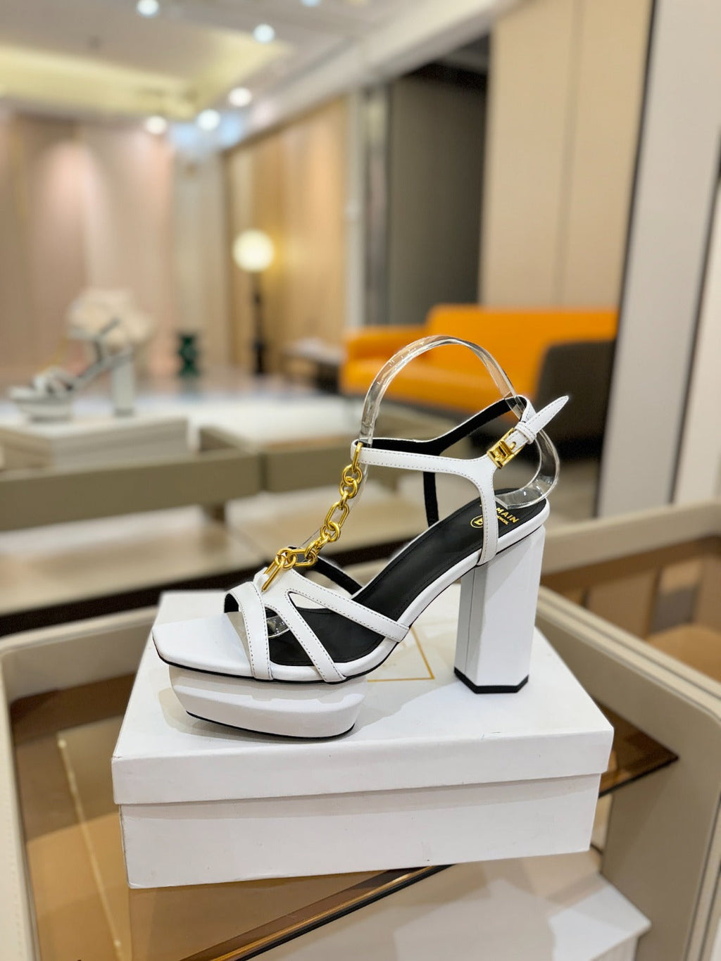 BALMAIN 26S HEELED SANDALS 105 MM IN WHITE LAMBSKIN