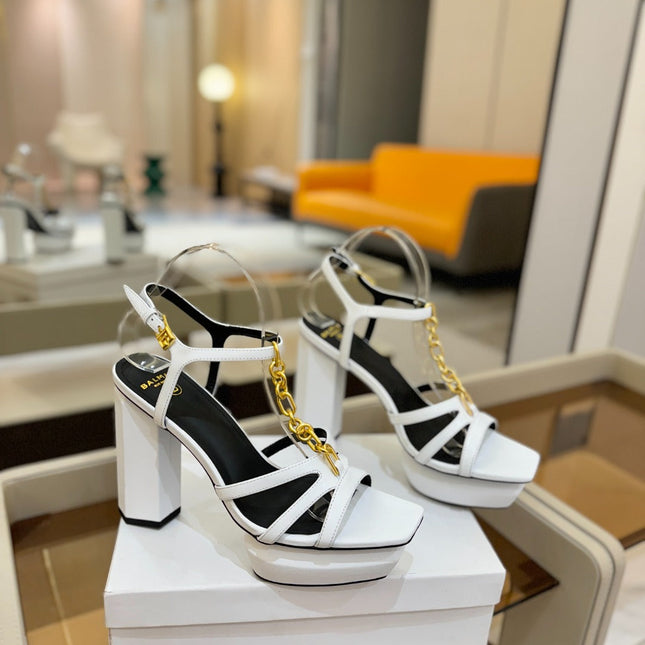 BALMAIN 26S HEELED SANDALS 105 MM IN WHITE LAMBSKIN