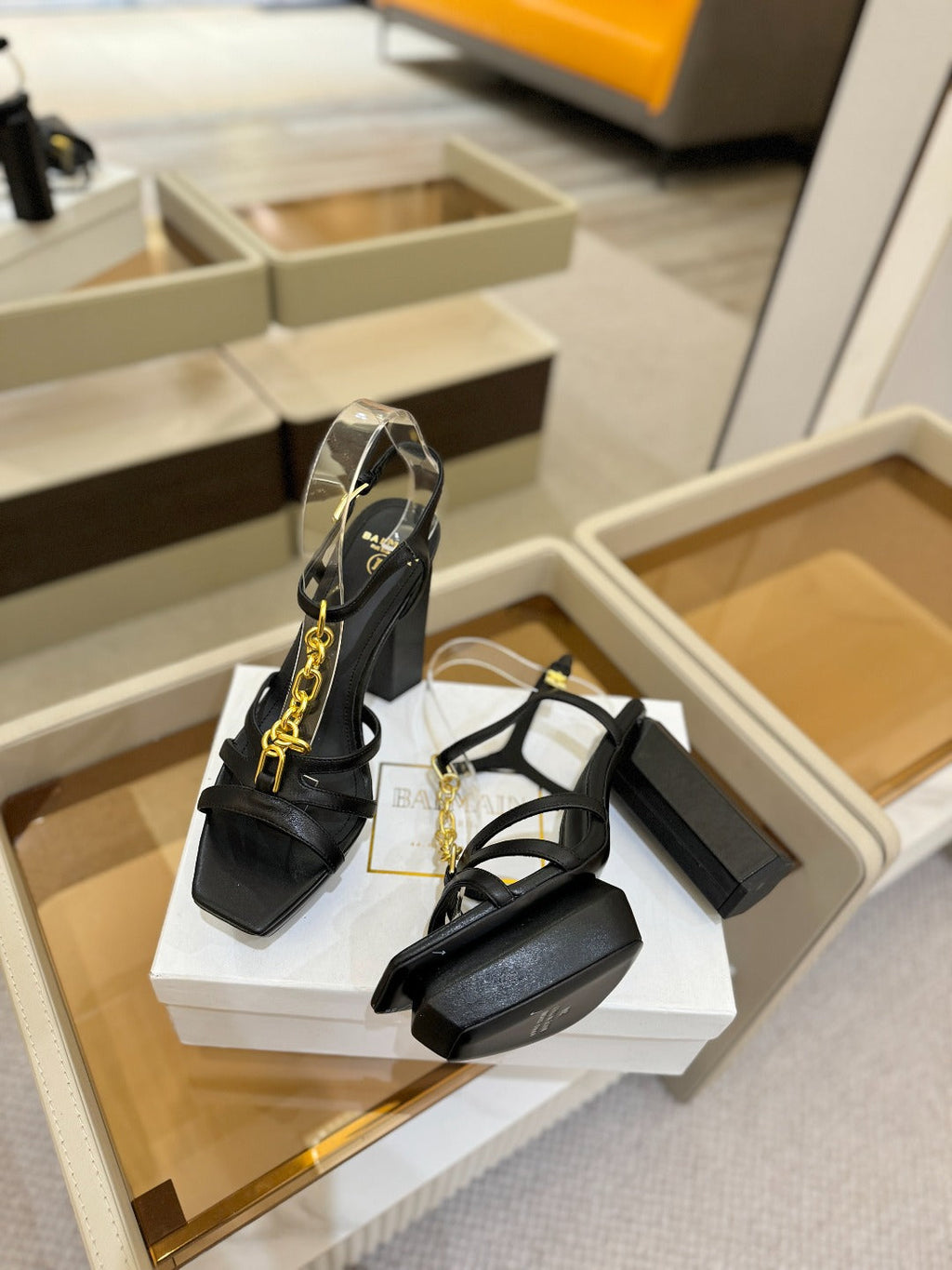 BALMAIN 26S HEELED SANDALS 105 MM IN BLACK LAMBSKIN