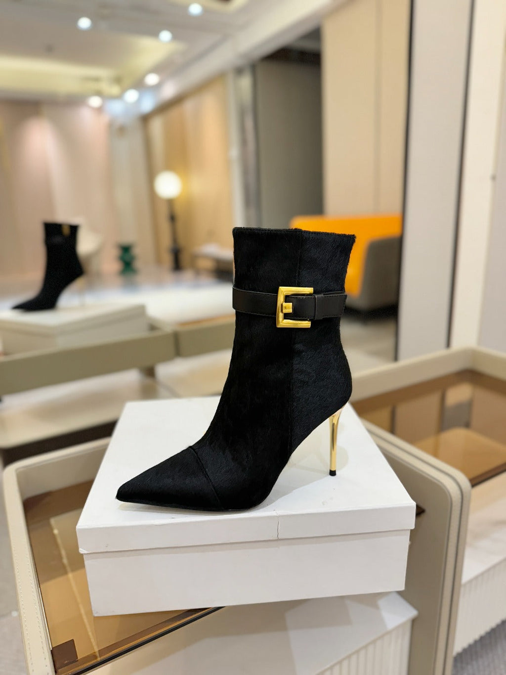 BALMAIN 26S BOOTS 95 MM IN BLACK PONY HAIR