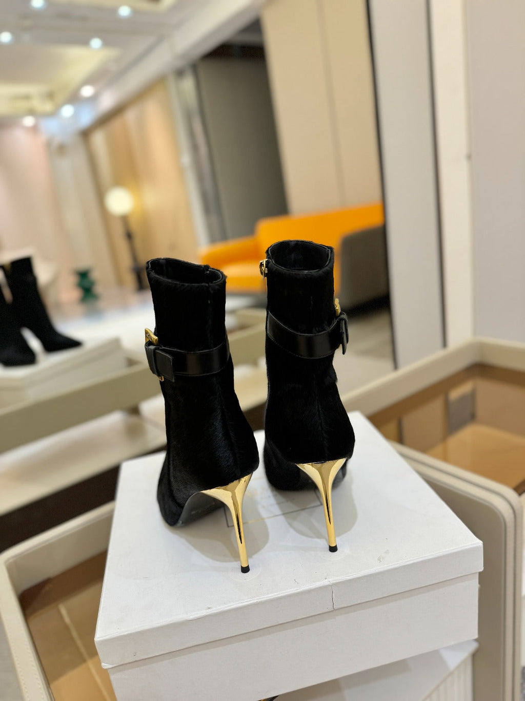 BALMAIN 26S BOOTS 95 MM IN BLACK PONY HAIR