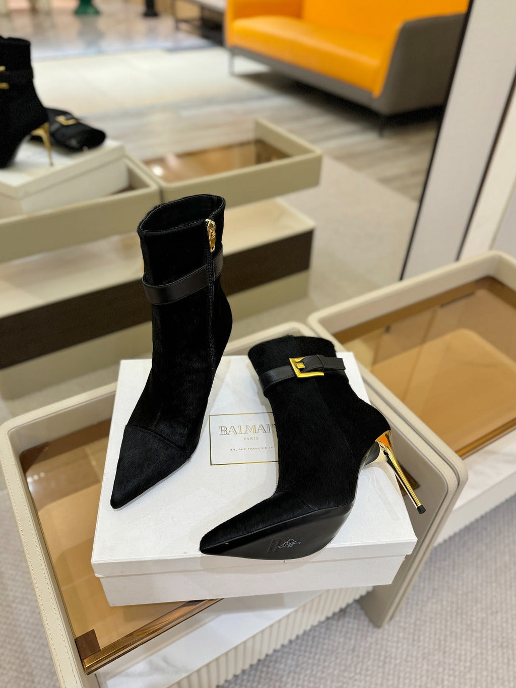 BALMAIN 26S BOOTS 95 MM IN BLACK PONY HAIR