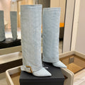 BALMAIN 26S KNEE-HIGH BOOTS 100 MM IN LIGHT BLUE DENIM