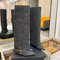 BALMAIN 26S KNEE-HIGH BOOTS 100 MM IN DARK GREY FABRIC