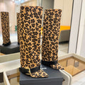 BALMAIN 26S KNEE-HIGH BOOTS 100 MM IN LEOPARD PRINT PONY HAIR