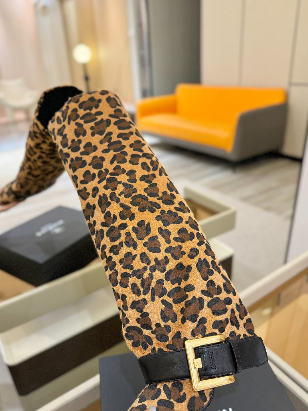 BALMAIN 26S KNEE-HIGH BOOTS 100 MM IN LEOPARD PRINT PONY HAIR