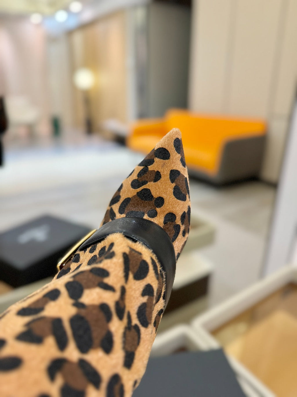 BALMAIN 26S KNEE-HIGH BOOTS 100 MM IN LEOPARD PRINT PONY HAIR