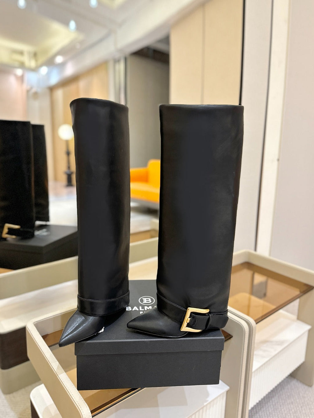 BALMAIN 26S KNEE-HIGH BOOTS 100 MM IN BLACK CALFSKIN