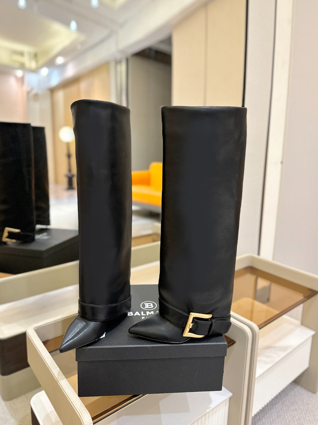 BALMAIN 26S KNEE-HIGH BOOTS 100 MM IN BLACK CALFSKIN