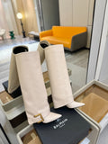 BALMAIN 26S KNEE-HIGH BOOTS 100 MM IN LIGHT BEIGE CALFSKIN
