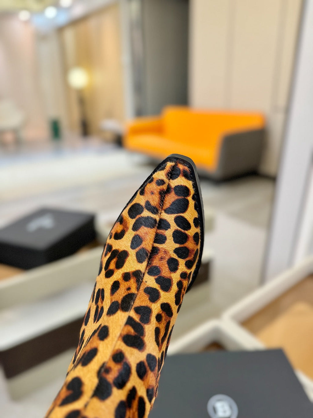 BALMAIN 26S COWBOY ANKLE BOOTS 65 MM IN LEOPARD PRINT PONY HAIR