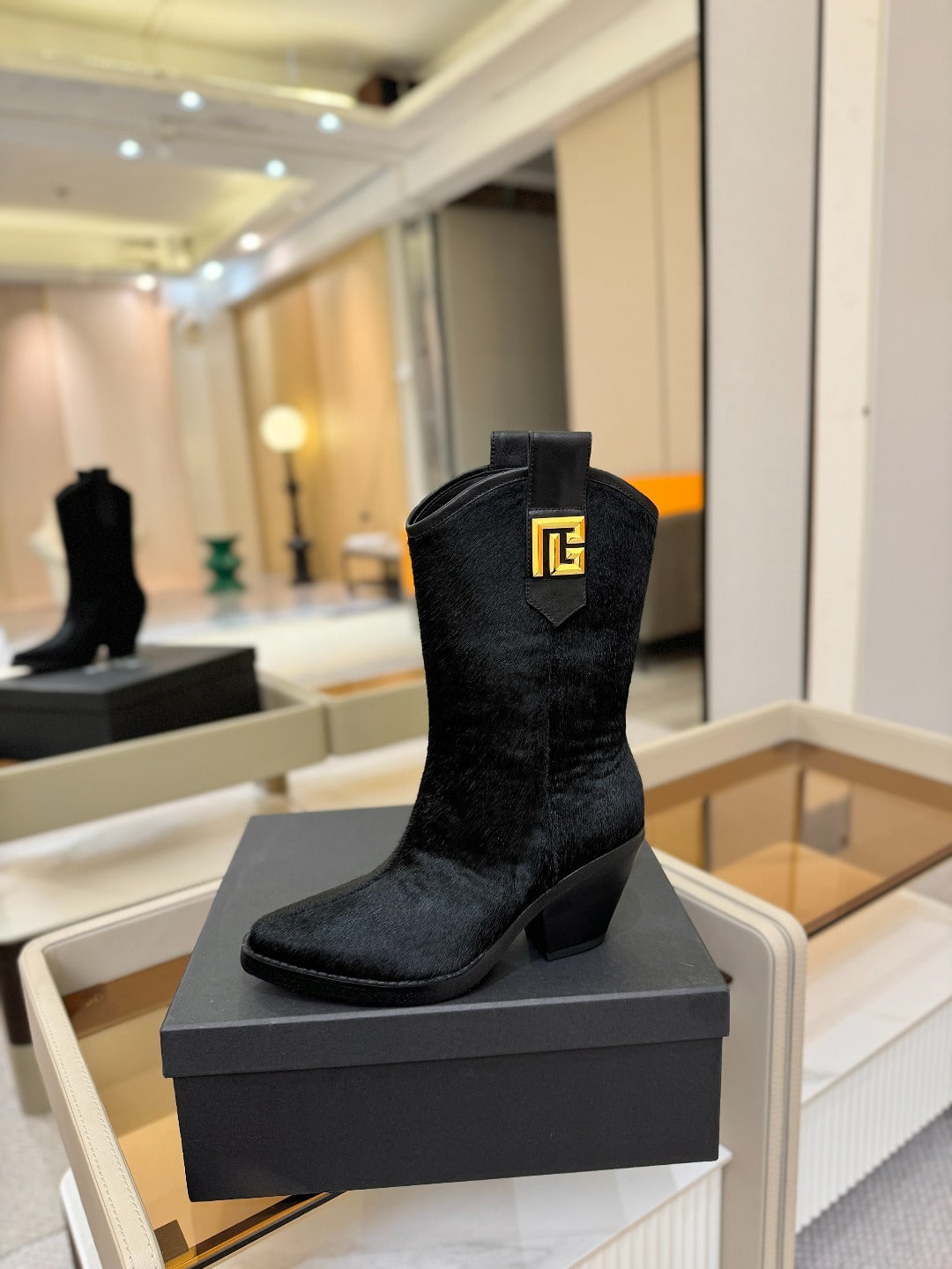 BALMAIN 26S COWBOY ANKLE BOOTS 65 MM IN BLACK PONY HAIR