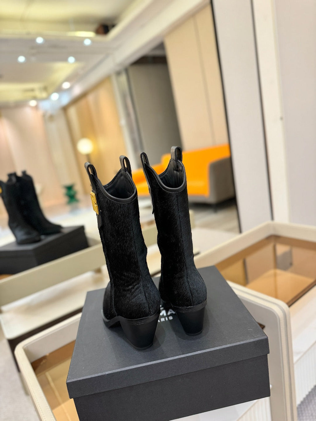 BALMAIN 26S COWBOY ANKLE BOOTS 65 MM IN BLACK PONY HAIR