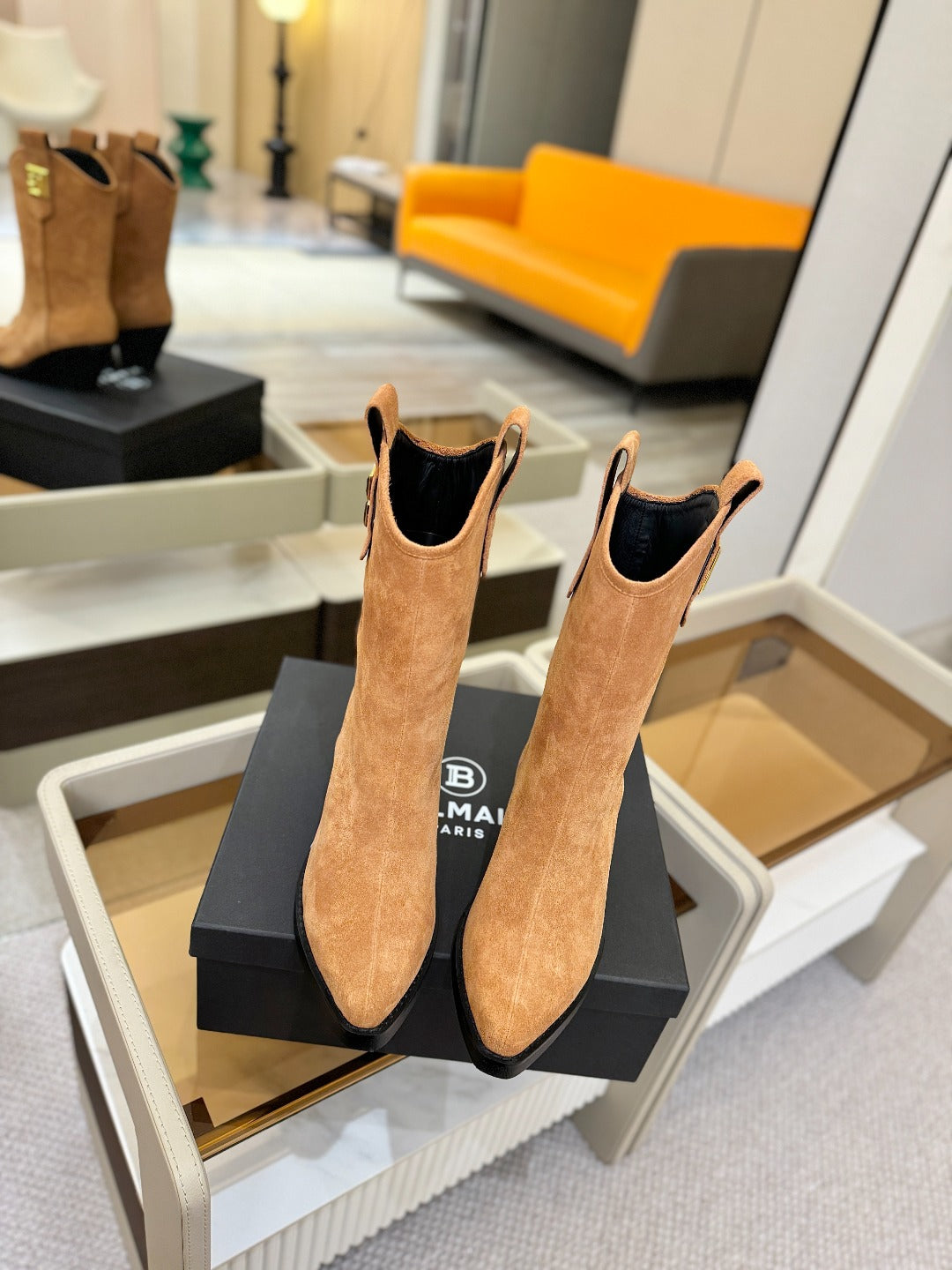 BALMAIN 26S COWBOY ANKLE BOOTS 65 MM IN BROWN SUEDE