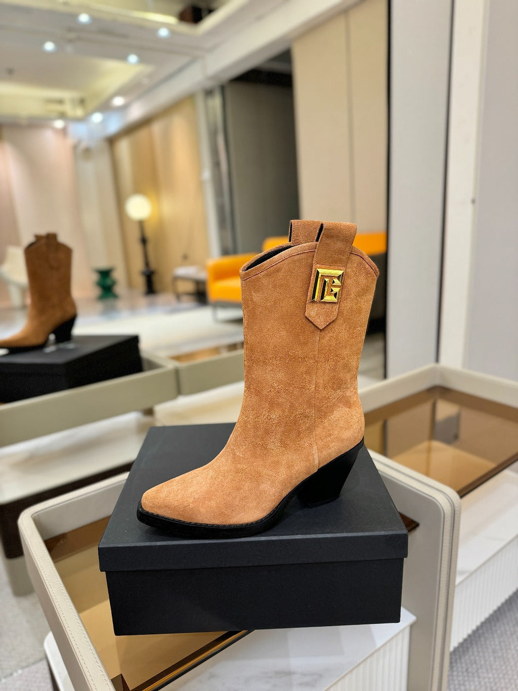 BALMAIN 26S COWBOY ANKLE BOOTS 65 MM IN BROWN SUEDE