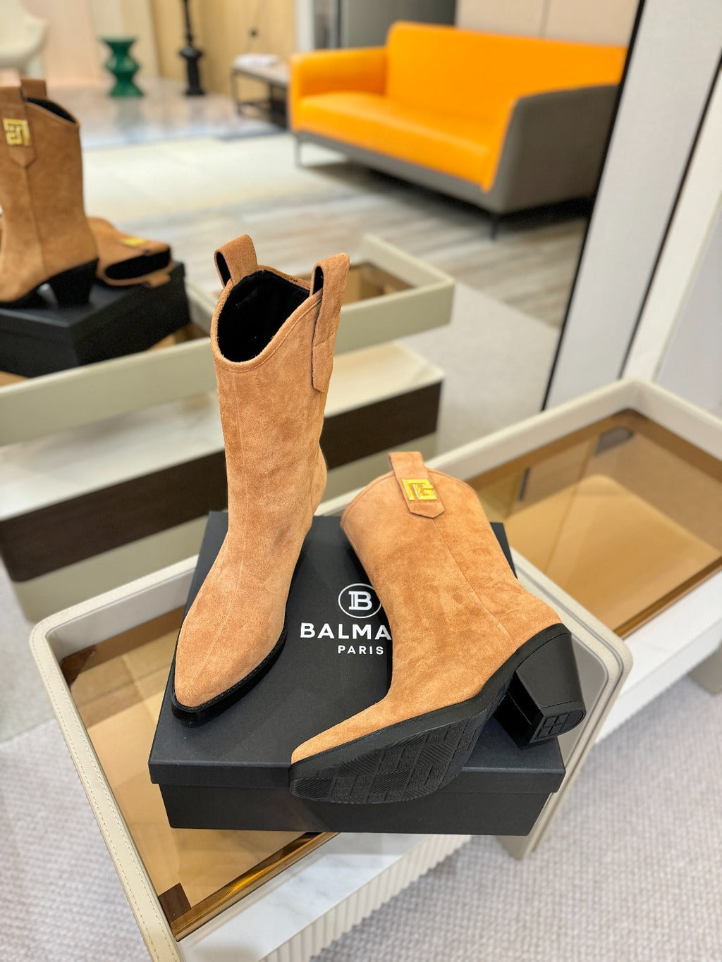 BALMAIN 26S COWBOY ANKLE BOOTS 65 MM IN BROWN SUEDE