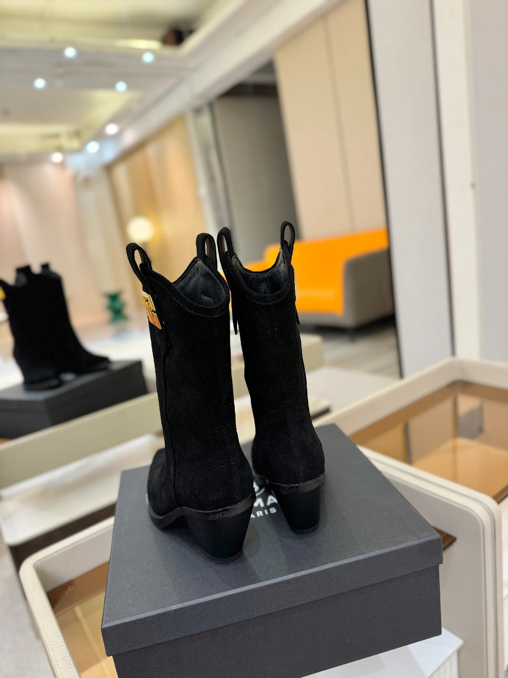 BALMAIN 26S COWBOY ANKLE BOOTS 65 MM IN BLACK SUEDE