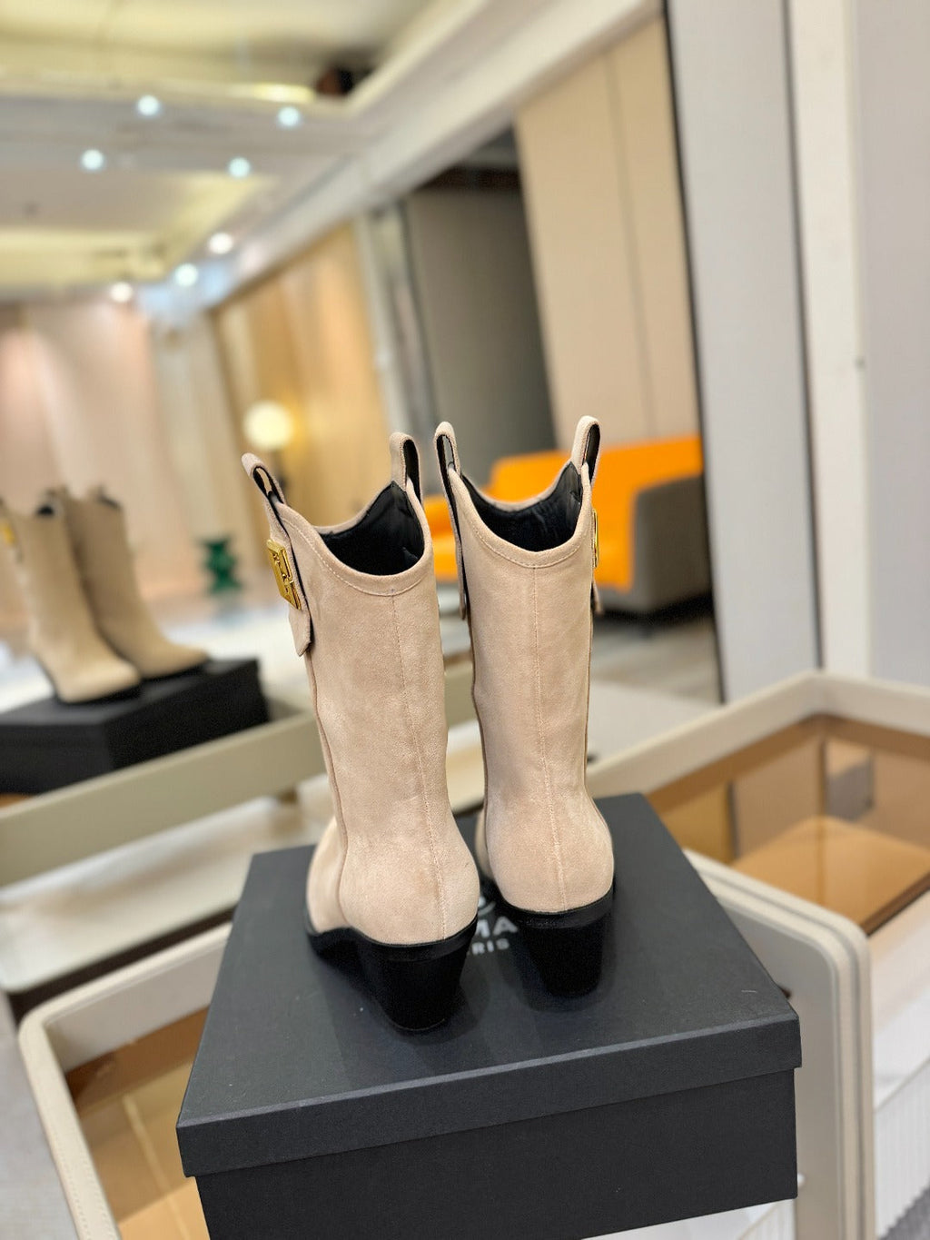 BALMAIN 26S COWBOY ANKLE BOOTS 65 MM IN BEIGE SUEDE