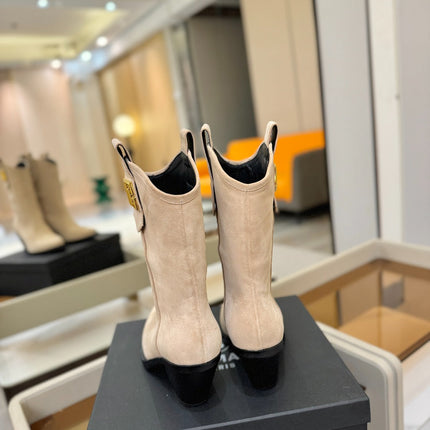 BALMAIN 26S COWBOY ANKLE BOOTS 65 MM IN BEIGE SUEDE