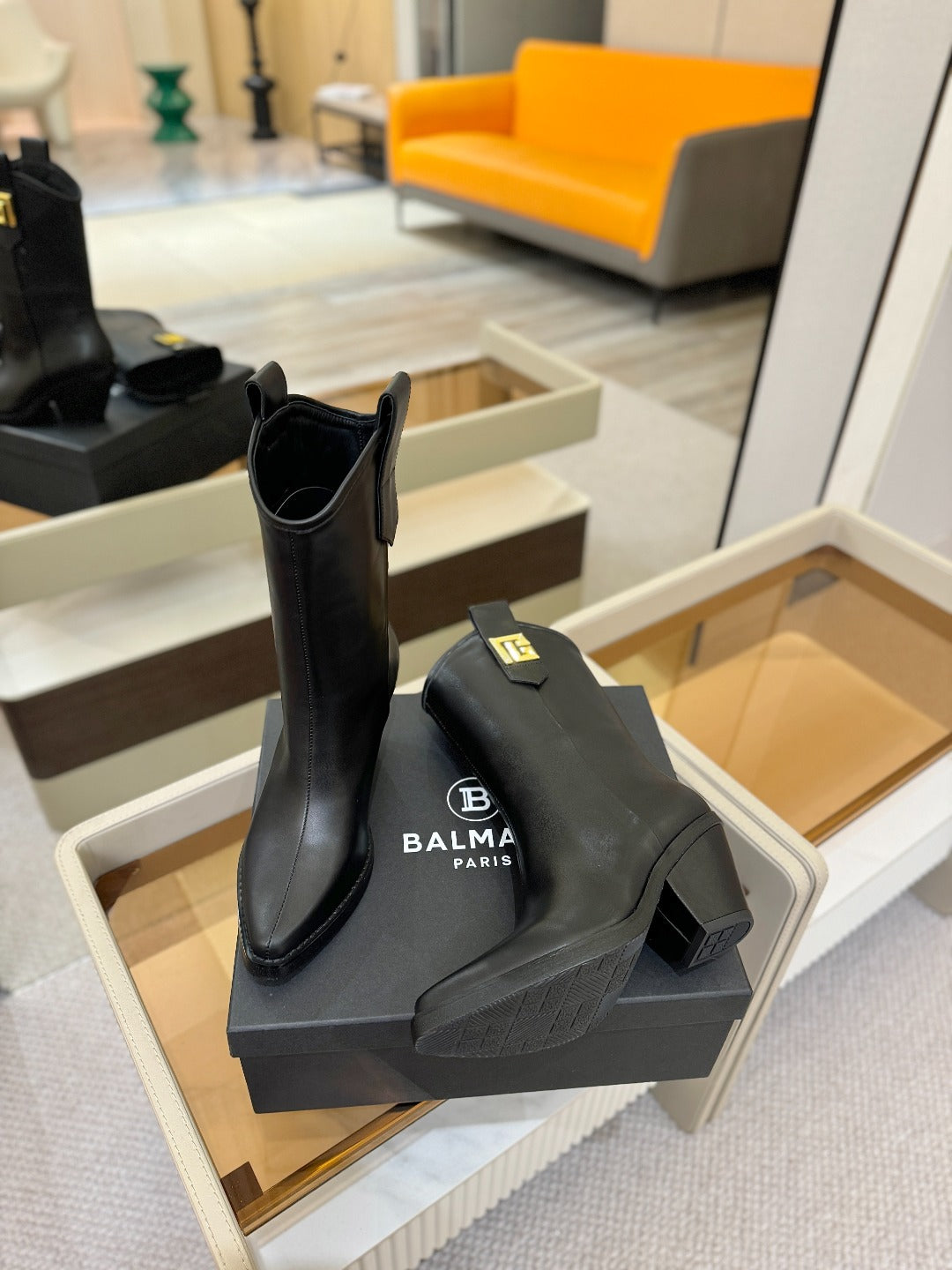 BALMAIN 26S COWBOY ANKLE BOOTS 65 MM IN BLACK CALFSKIN