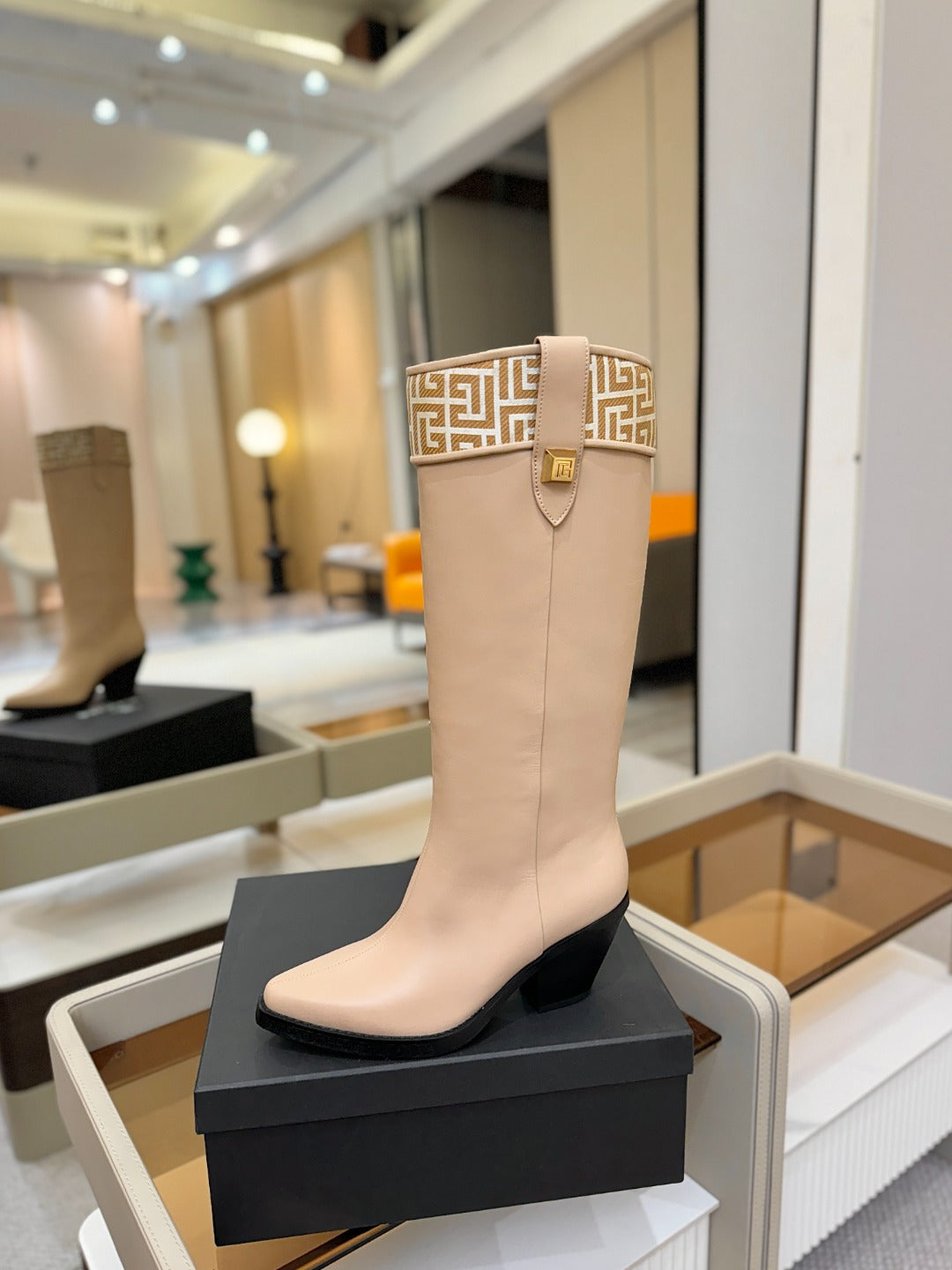 BALMAIN 26S HIGH BOOTS 65 MM IN BEIGE CALFSKIN