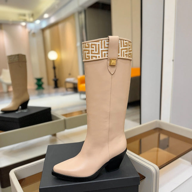 BALMAIN 26S HIGH BOOTS 65 MM IN BEIGE CALFSKIN