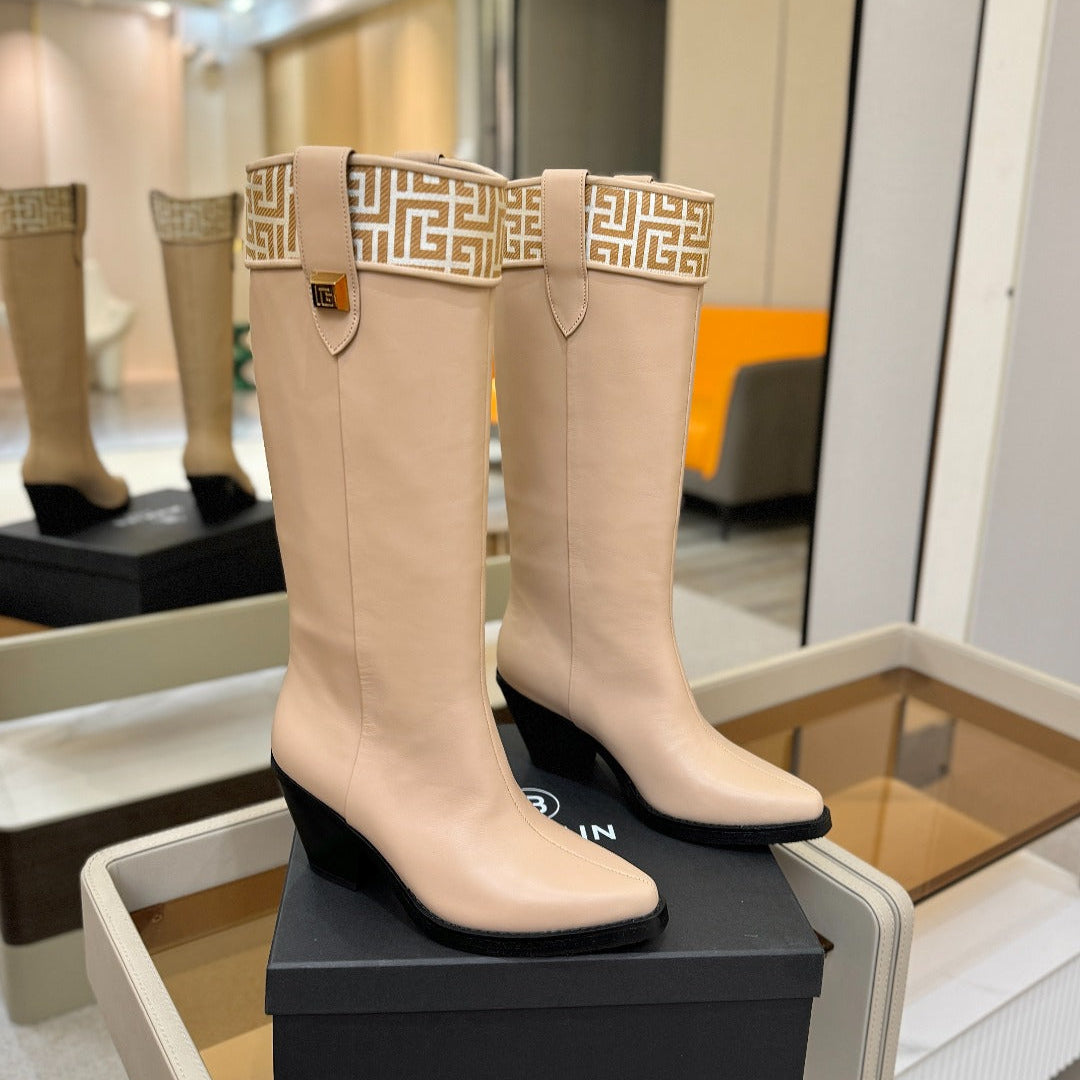 BALMAIN 26S HIGH BOOTS 65 MM IN BEIGE CALFSKIN