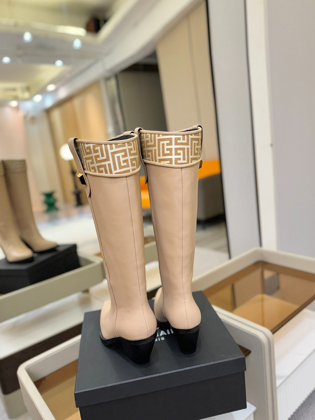 BALMAIN 26S HIGH BOOTS 65 MM IN BEIGE CALFSKIN