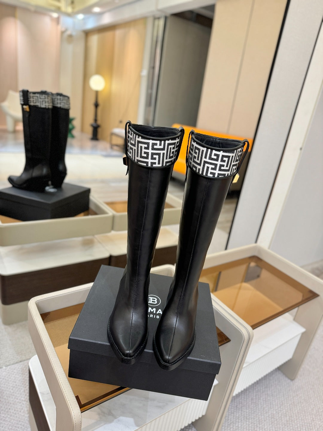 BALMAIN 26S HIGH BOOTS 65 MM IN BLACK CALFSKIN