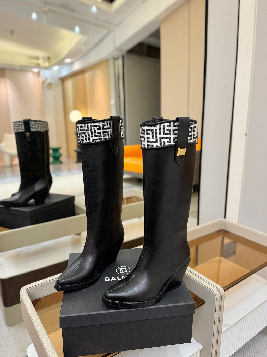 BALMAIN 26S HIGH BOOTS 65 MM IN BLACK CALFSKIN